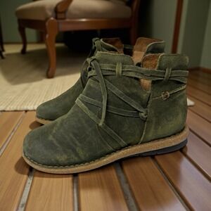 Born💚Tarkiln Bohemian Grunge Gorpcore Ankle Boots Olive Green Fairy Suede Y2K 8